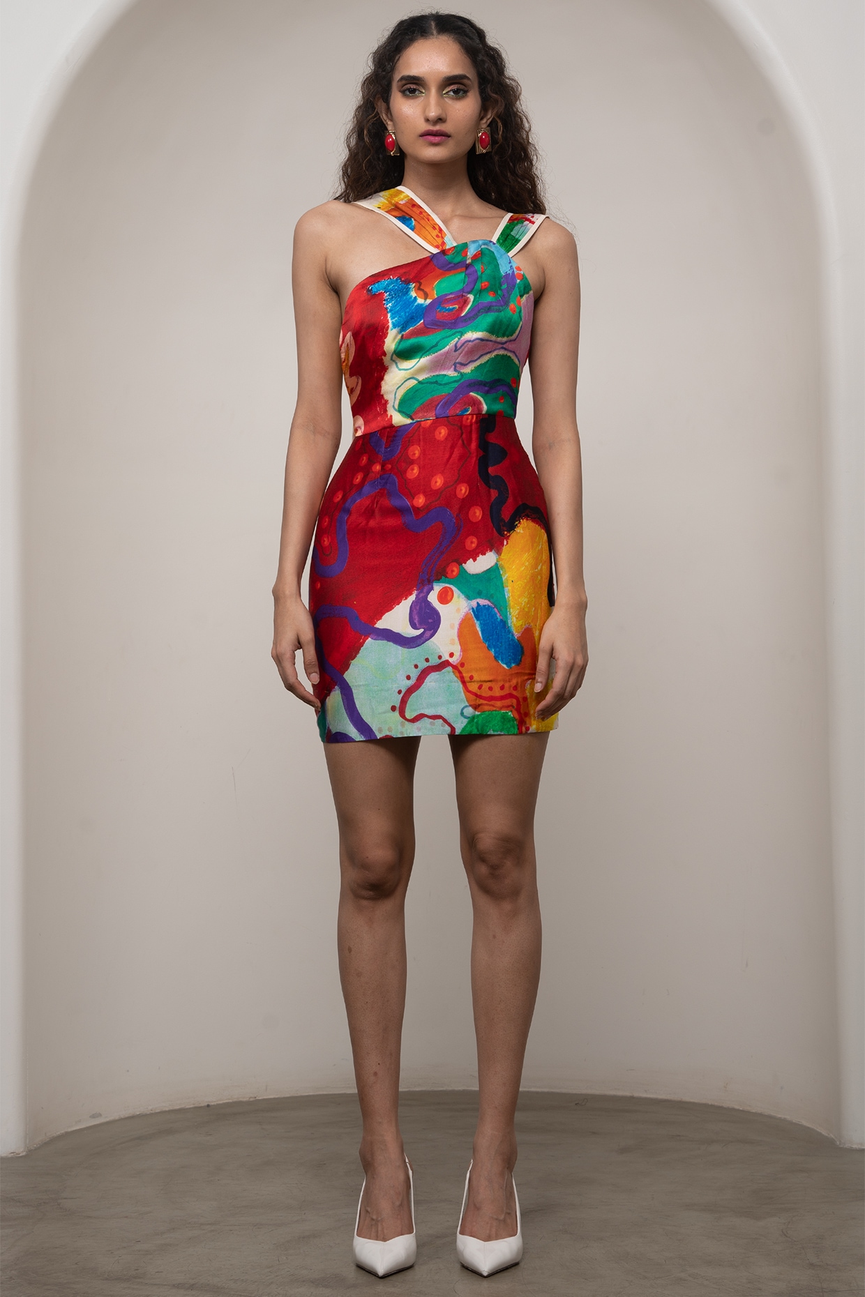 Advait Multi-Colored Bemberg Satin Printed Mini Dress