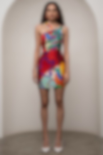 Multi-Colored Bemberg Satin Printed Mini Summer Dress by Advait at Pernia's Pop Up Shop