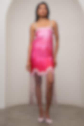 Pink Ombre Satin Hand Embroidered Vacation Dress by Advait at Pernia's Pop Up Shop