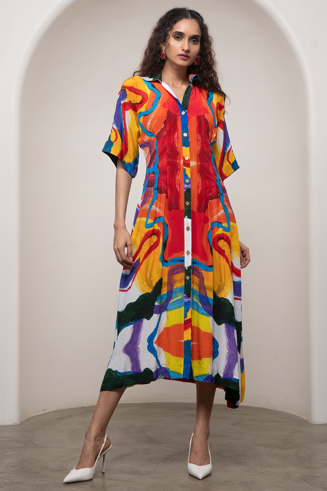 Advait Multi-Colored Crepe Kimono-Style Dress