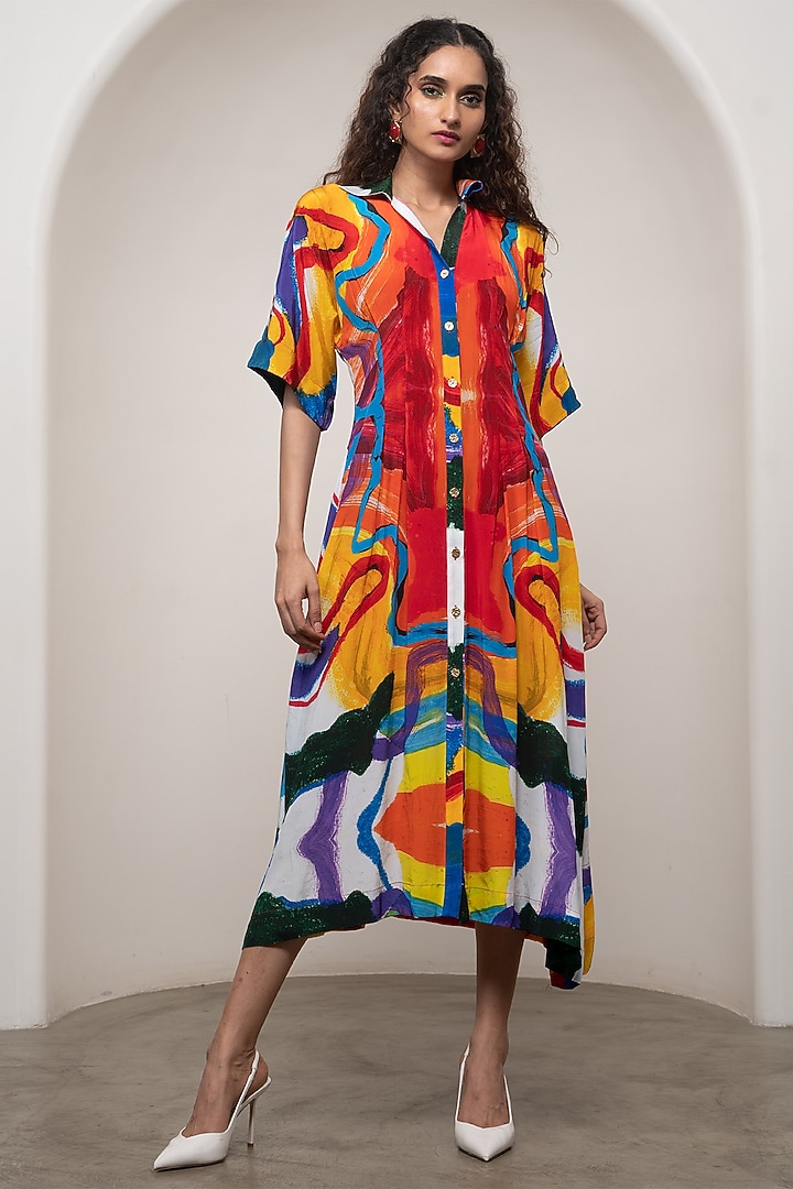 Multi-Colored Crepe Kimono-Style Summer Dress by Advait at Pernia's Pop Up Shop