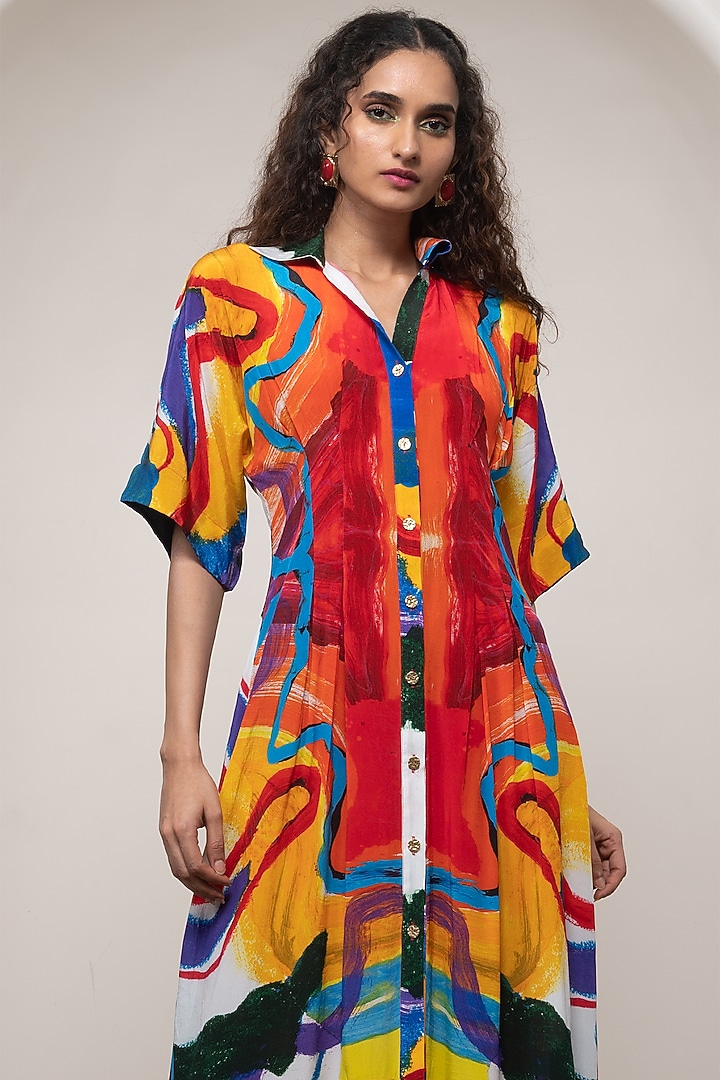 Multi-Colored Crepe Kimono-Style Summer Dress by Advait at Pernia's Pop Up Shop