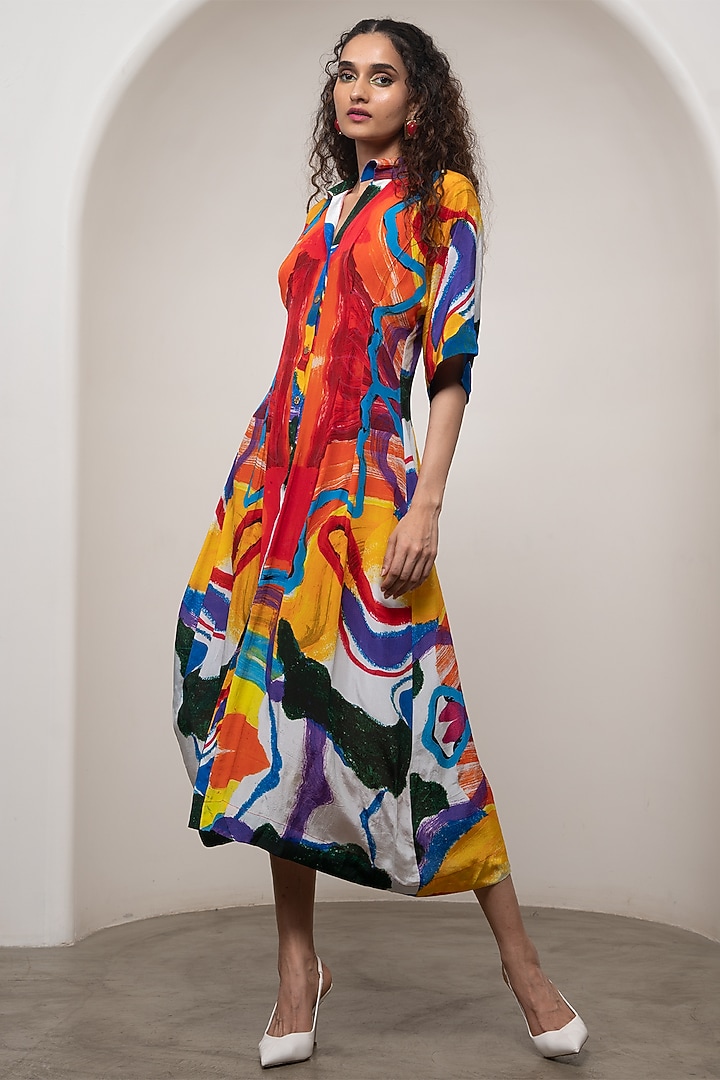 Multi-Colored Crepe Kimono-Style Summer Dress by Advait at Pernia's Pop Up Shop