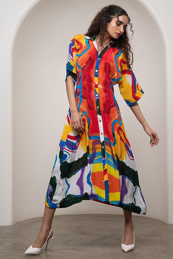 Multi-Colored Crepe Kimono-Style Summer Dress by Advait at Pernia's Pop Up Shop