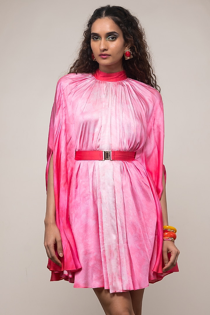 Pink Ombre Bemberg Satin Cape Summer Dress by Advait at Pernia's Pop Up Shop