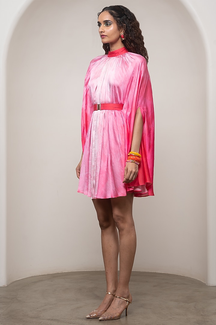 Pink Ombre Bemberg Satin Cape Summer Dress by Advait at Pernia's Pop Up Shop