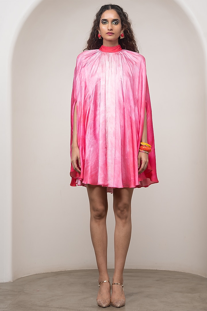 Pink Ombre Bemberg Satin Cape Summer Dress by Advait at Pernia's Pop Up Shop
