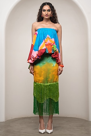 Multi-Colored Satin Skirt Set by Advait