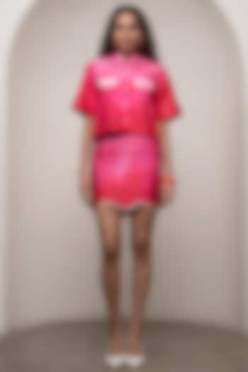 Pink Ombre Bemberg Satin Skirt Set by Advait at Pernia's Pop Up Shop