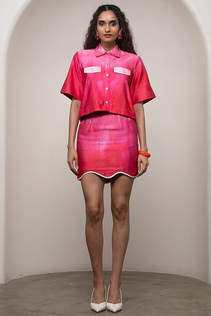 Pink Ombre Bemberg Satin Skirt Set by Advait at Pernia's Pop Up Shop