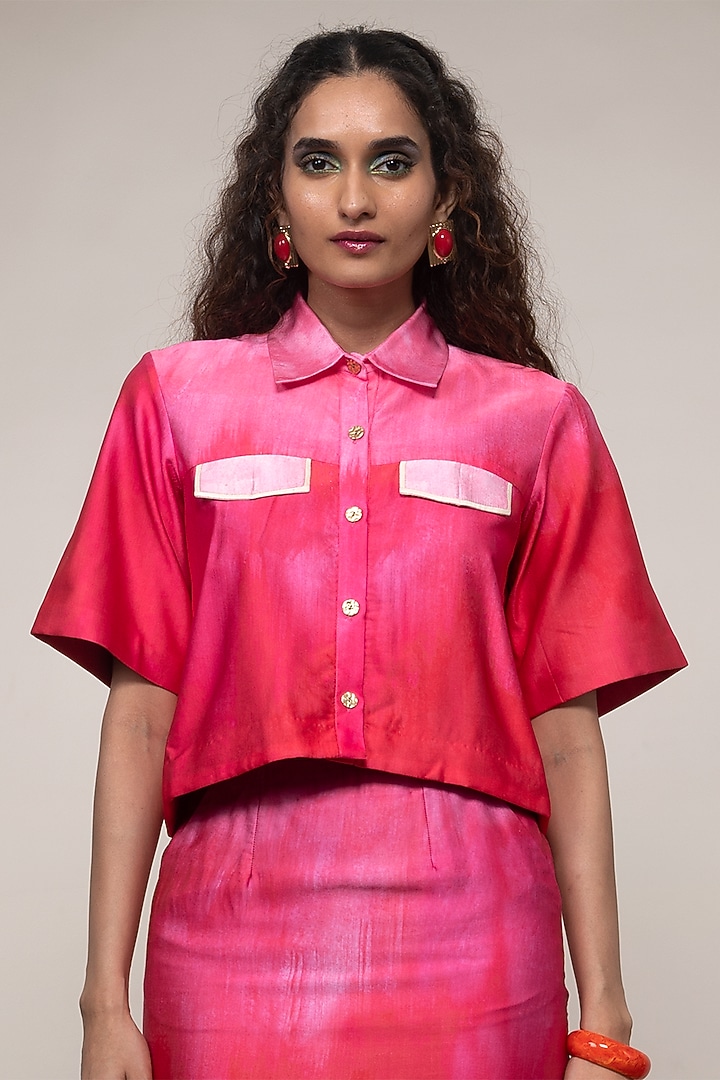 Pink Ombre Bemberg Satin Skirt Set by Advait at Pernia's Pop Up Shop