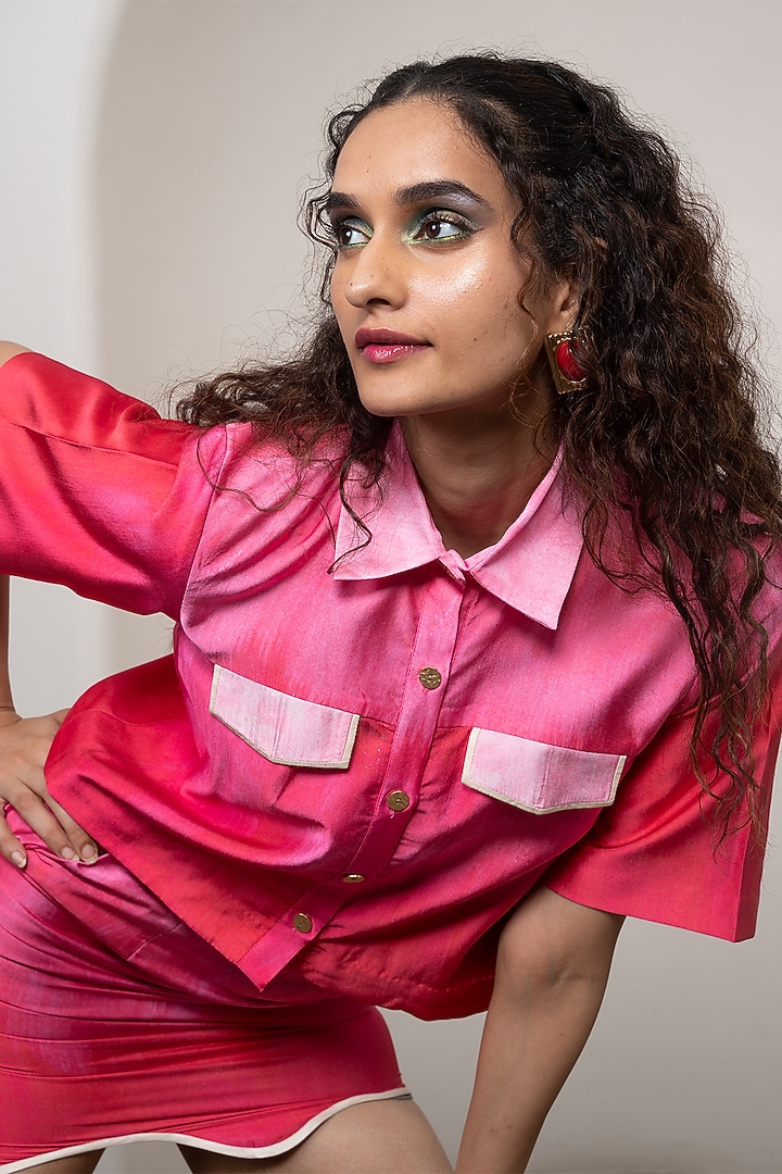 Pink Ombre Bemberg Satin Skirt Set by Advait at Pernia's Pop Up Shop