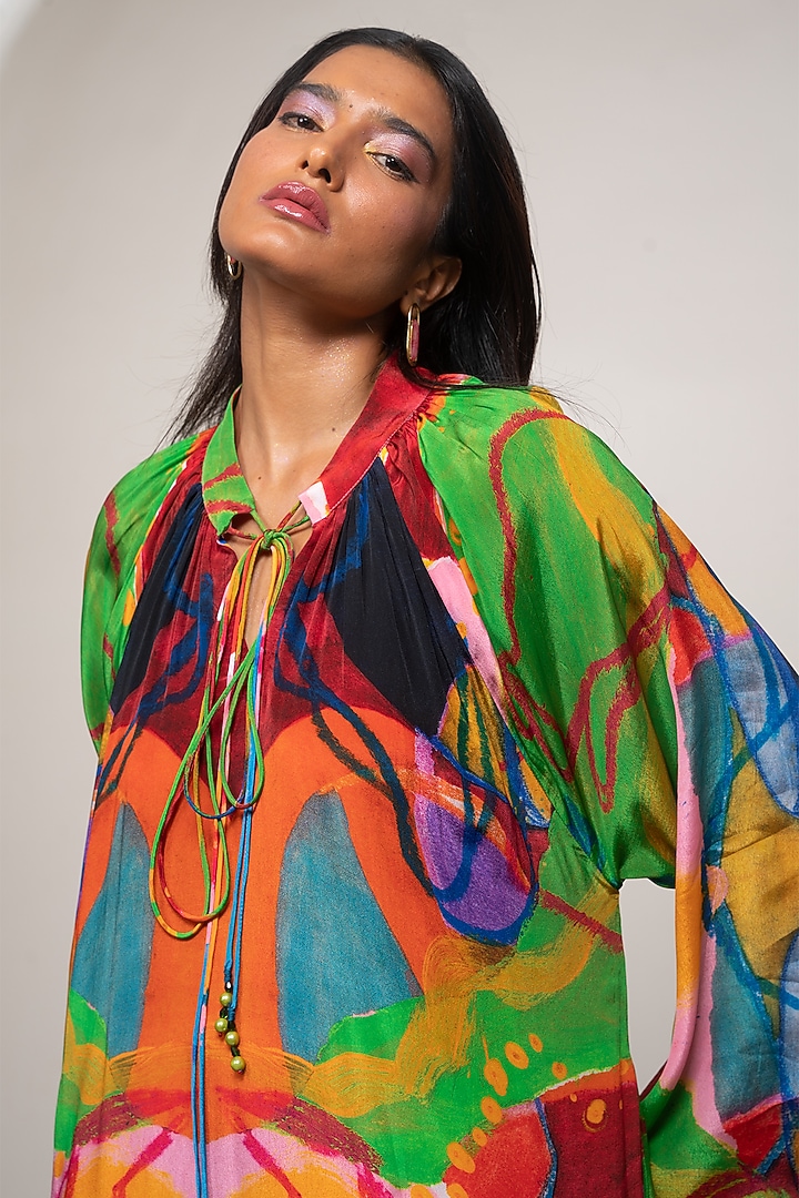 Multi-Colored Crepe Gathered Summer Dress by Advait at Pernia's Pop Up Shop