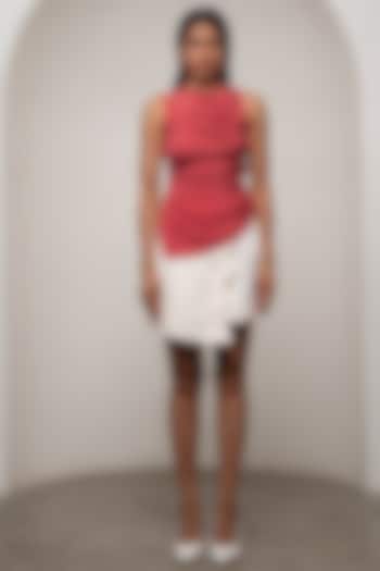 White Crepe & Cotton Mini Skirt Set by Advait at Pernia's Pop Up Shop
