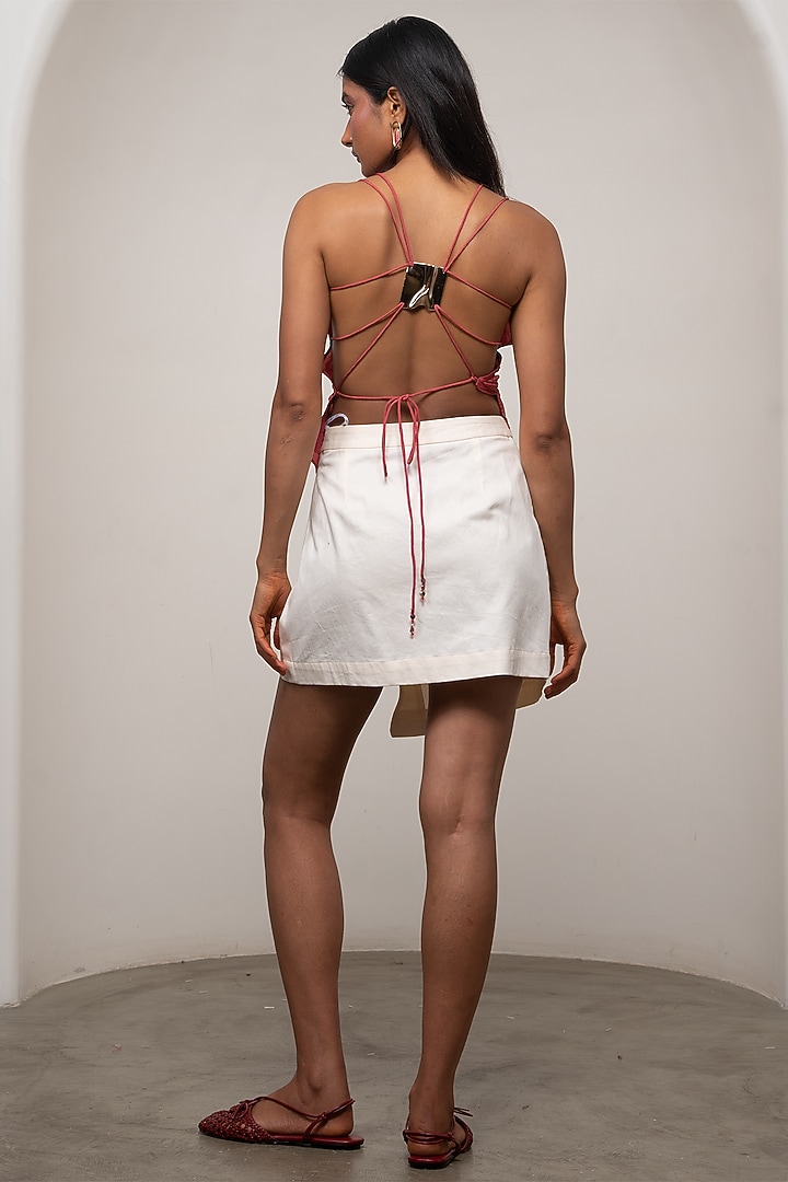 White Crepe & Cotton Mini Skirt Set by Advait at Pernia's Pop Up Shop