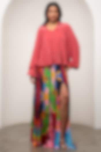 Multi-Colored Crepe Printed Pleated Skirt Set by Advait at Pernia's Pop Up Shop