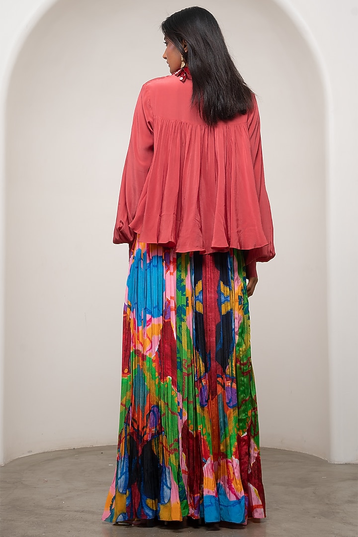 Multi-Colored Crepe Printed Pleated Skirt Set by Advait at Pernia's Pop Up Shop