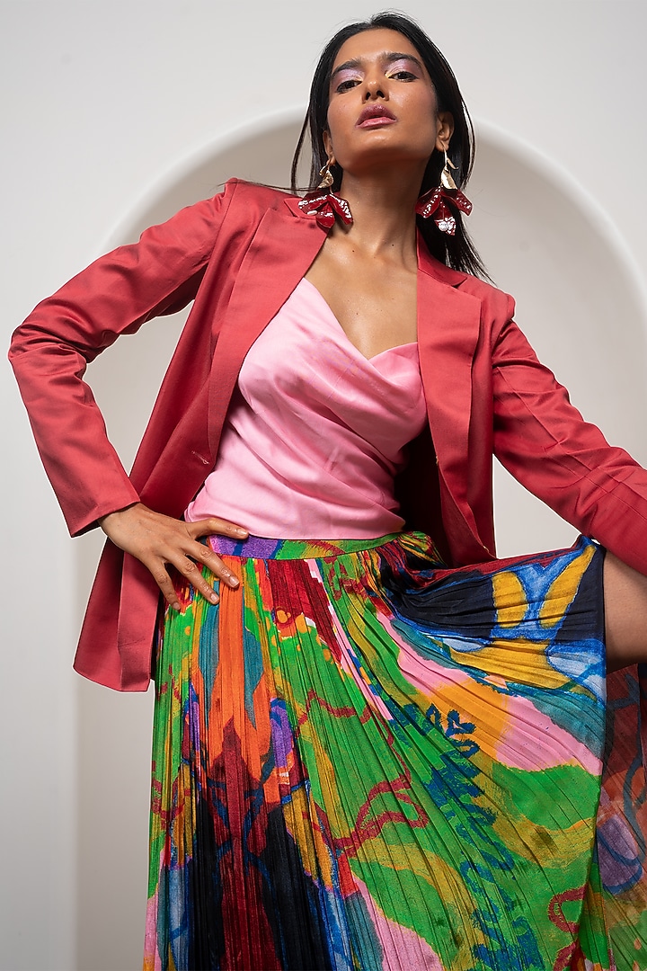 Multi-Colored Crepe Printed Layered Skirt Set by Advait at Pernia's Pop Up Shop