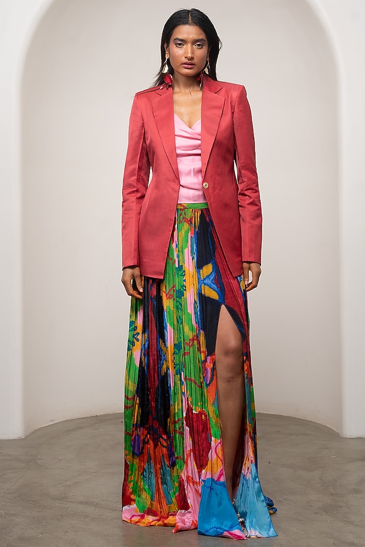 Multi-Colored Crepe Printed Layered Skirt Set by Advait at Pernia's Pop Up Shop