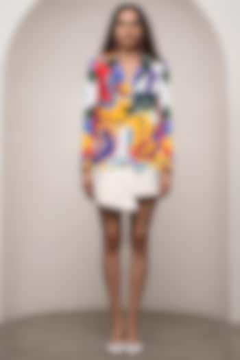 White Cotton & Bamberg Satin Mini Skirt Set by Advait at Pernia's Pop Up Shop
