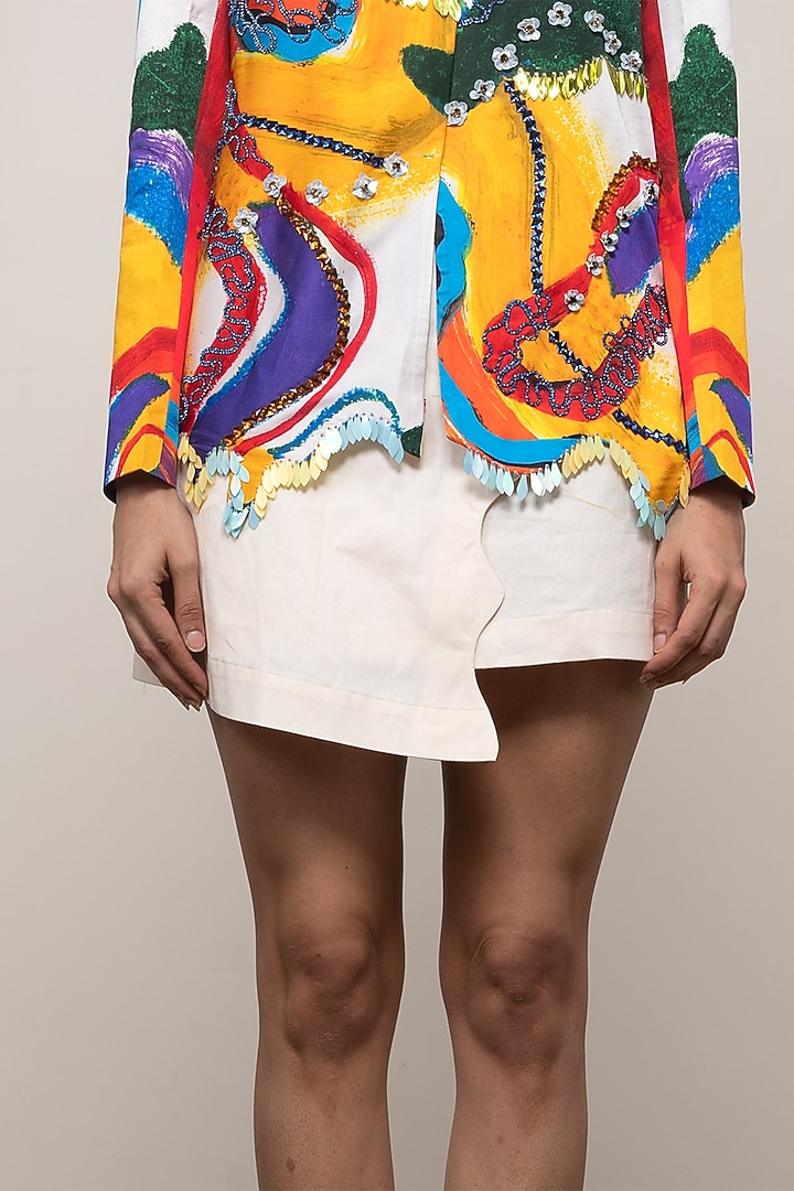 White Cotton & Bamberg Satin Mini Skirt Set by Advait at Pernia's Pop Up Shop