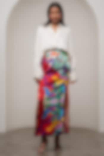 Multi-Colored Slub Satin Printed A-Line Skirt Set by Advait at Pernia's Pop Up Shop