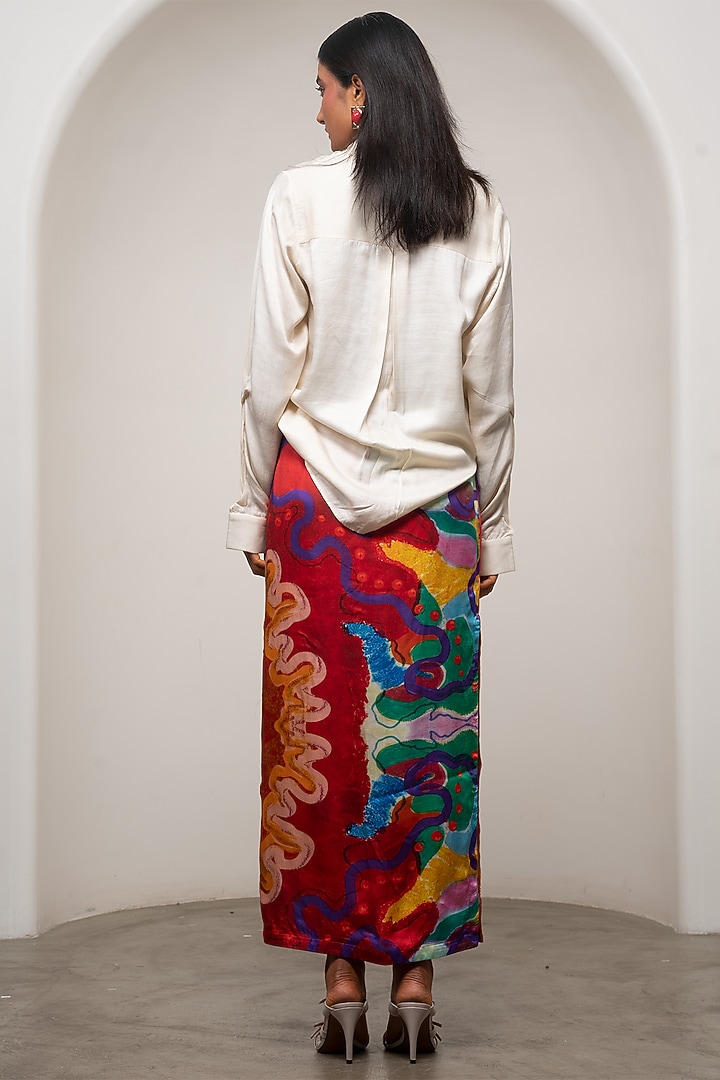 Multi-Colored Slub Satin Printed A-Line Skirt Set by Advait at Pernia's Pop Up Shop
