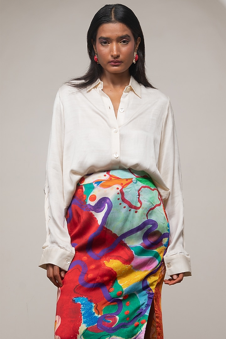Multi-Colored Slub Satin Printed A-Line Skirt Set by Advait at Pernia's Pop Up Shop