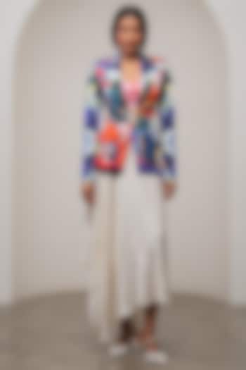 White Slub Satin Asymmetric Skirt Set by Advait at Pernia's Pop Up Shop