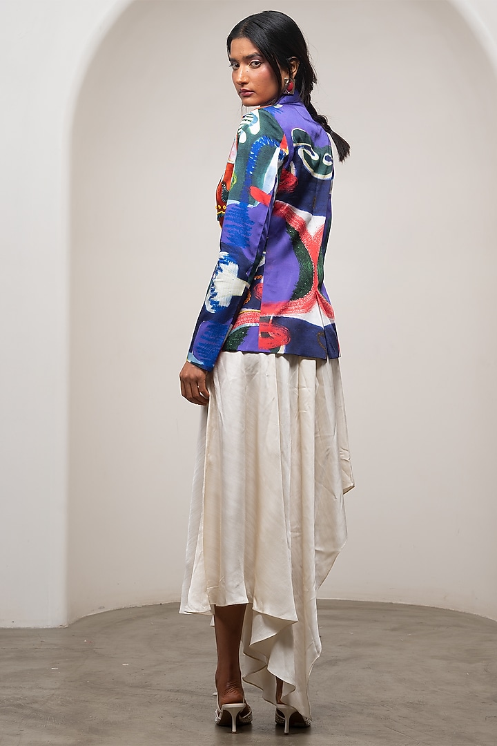 White Slub Satin Asymmetric Skirt Set by Advait at Pernia's Pop Up Shop
