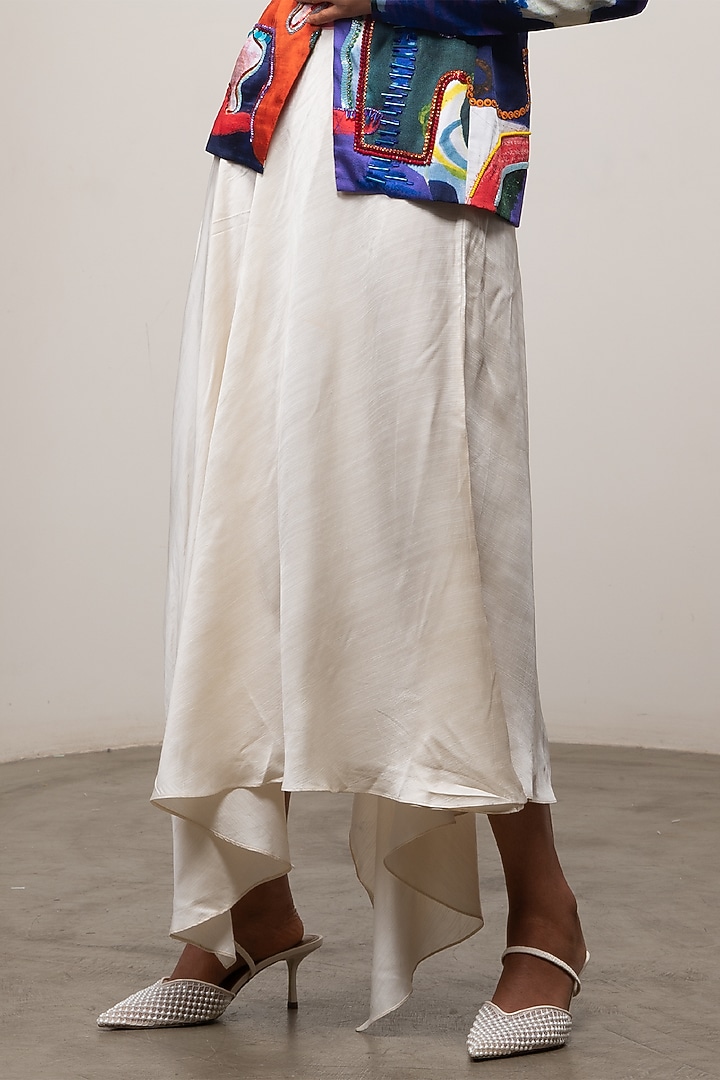 White Slub Satin Asymmetric Skirt Set by Advait at Pernia's Pop Up Shop