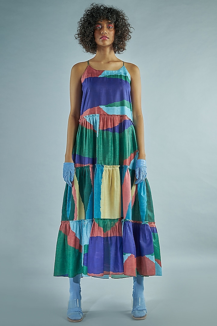 Multi-Colored Printed Tiered Dress by Advait