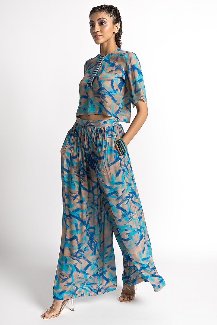 Turquoise Cupro Crepe Co-Ord Set by Advait at Pernia's Pop Up Shop