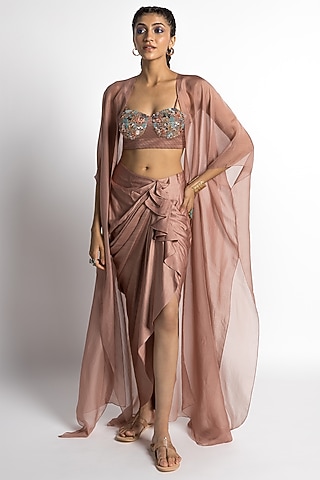 Quartz Satin Draped Skirt Set by Advait