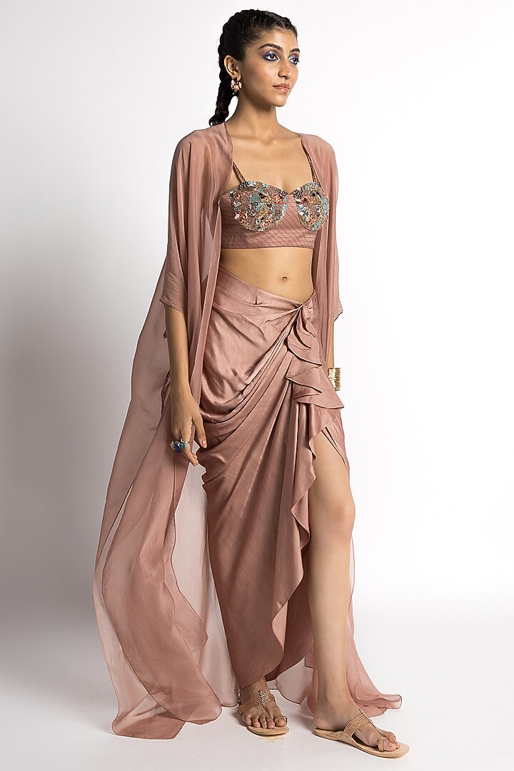 Quartz Satin Draped Skirt Set by Advait at Pernia's Pop Up Shop