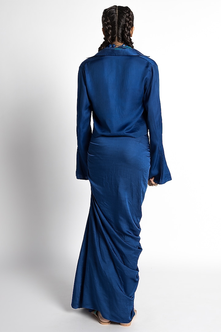 Sapphire Satin Draped Skirt Set by Advait at Pernia's Pop Up Shop