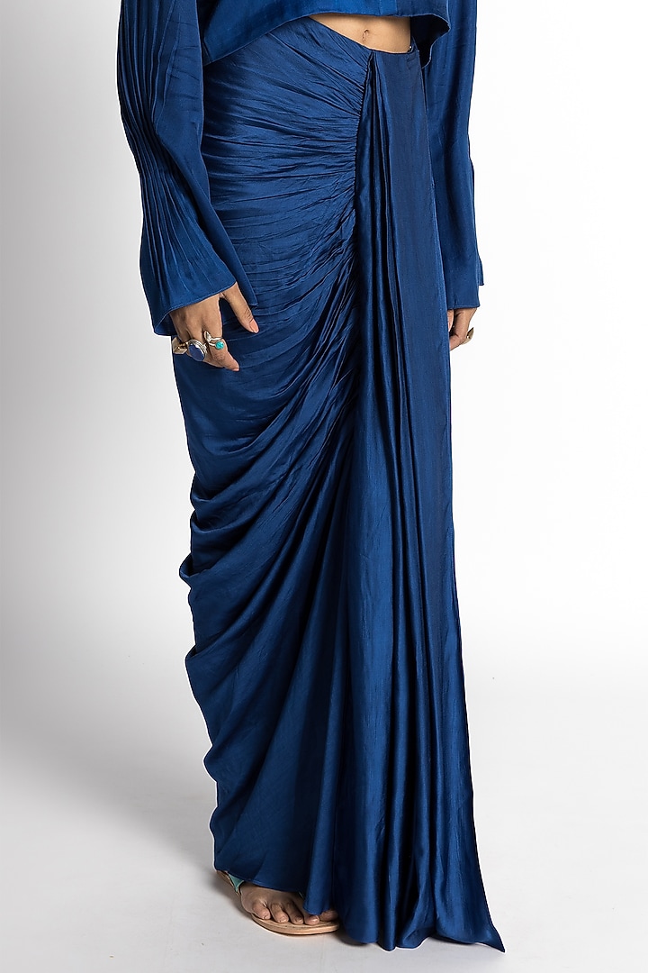 Sapphire Satin Draped Skirt Set by Advait at Pernia's Pop Up Shop