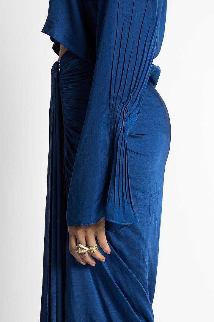Sapphire Satin Draped Skirt Set by Advait at Pernia's Pop Up Shop