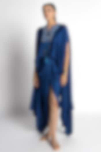 Sapphire Satin Draped Skirt Set by Advait at Pernia's Pop Up Shop