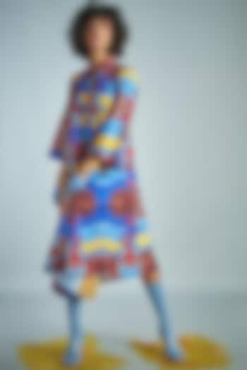 Multi-Colored Printed Pleated Dress by Advait