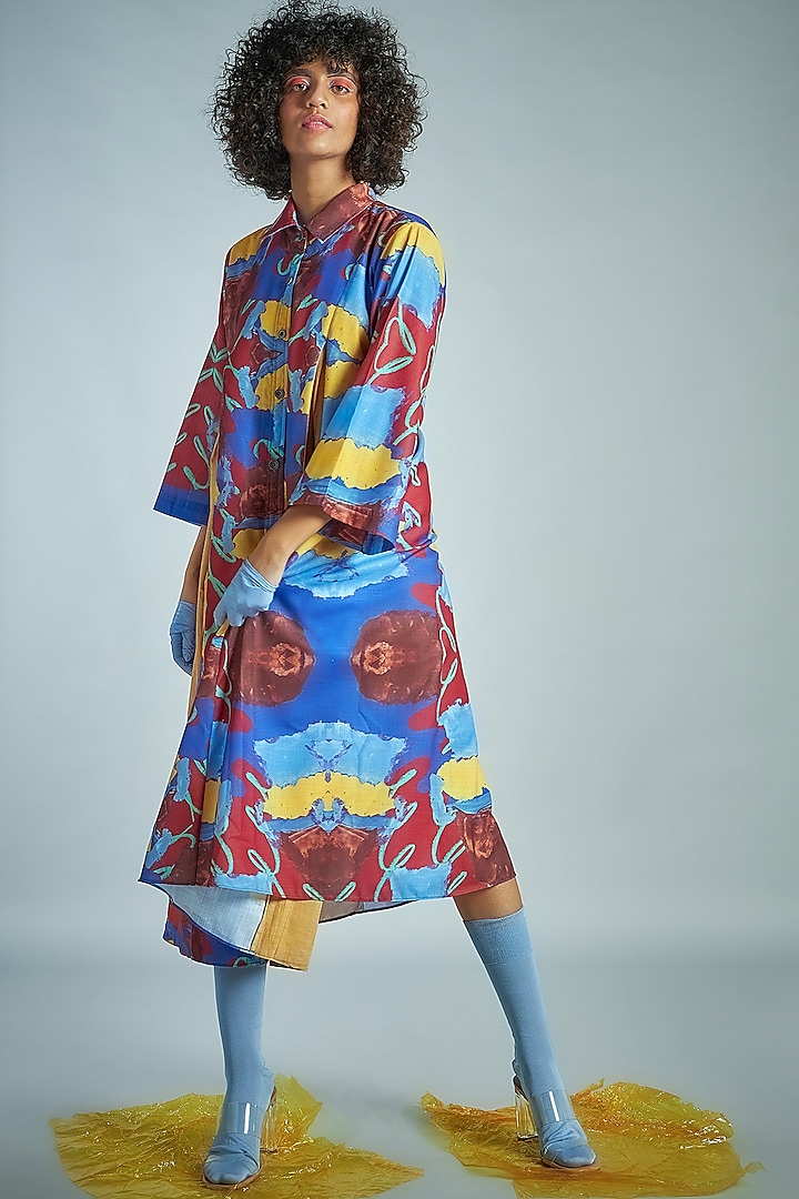 Multi-Colored Printed Pleated Dress by Advait