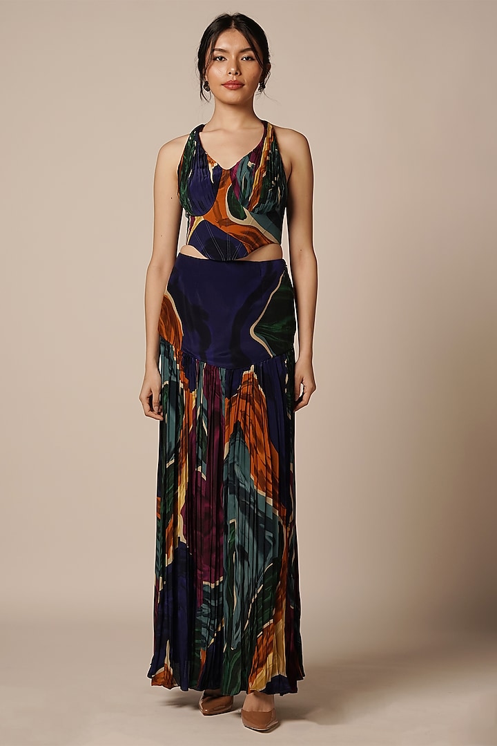 Multi-Colored Natural Crepe Gathered Skirt Set by Advait at Pernia's Pop Up Shop