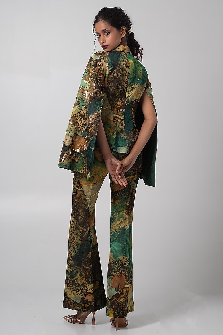 Multi-Colored Linen Satin Hand Embroidered Blazer Set by Advait at Pernia's Pop Up Shop
