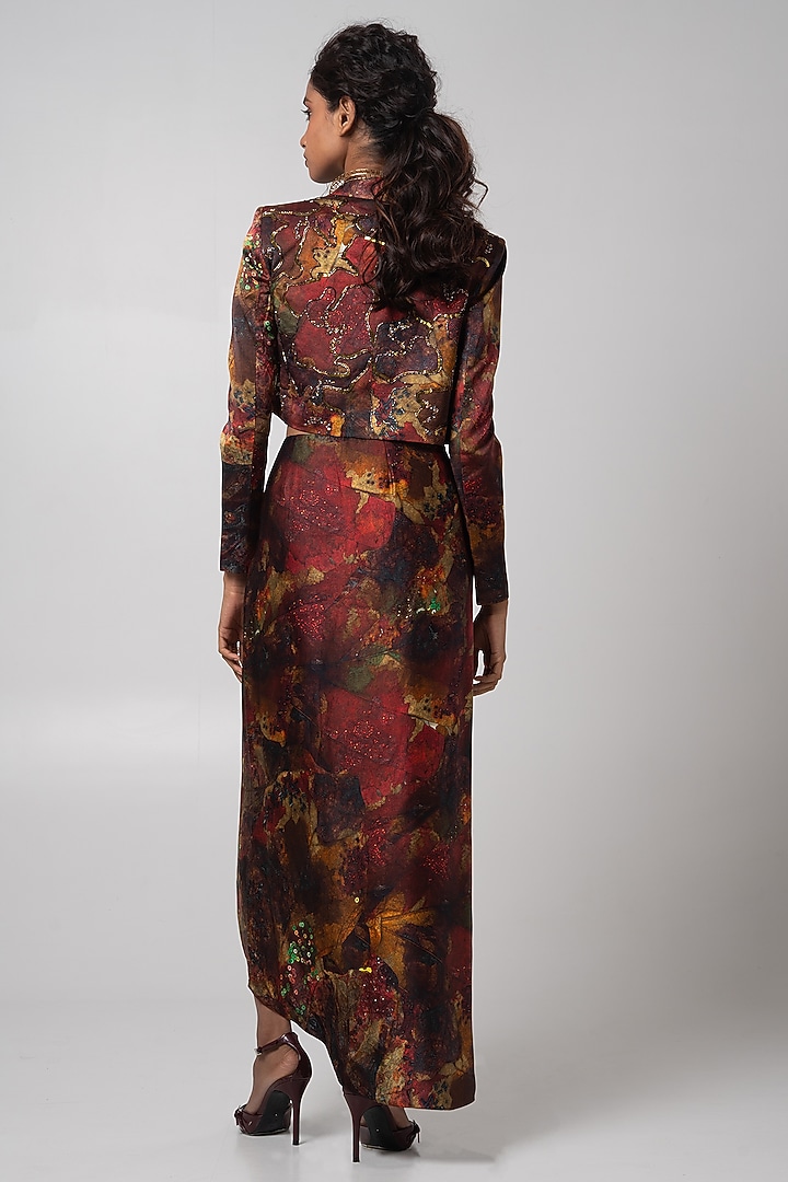 Multi-Colored Linen Satin Draped Skirt Set by Advait at Pernia's Pop Up Shop