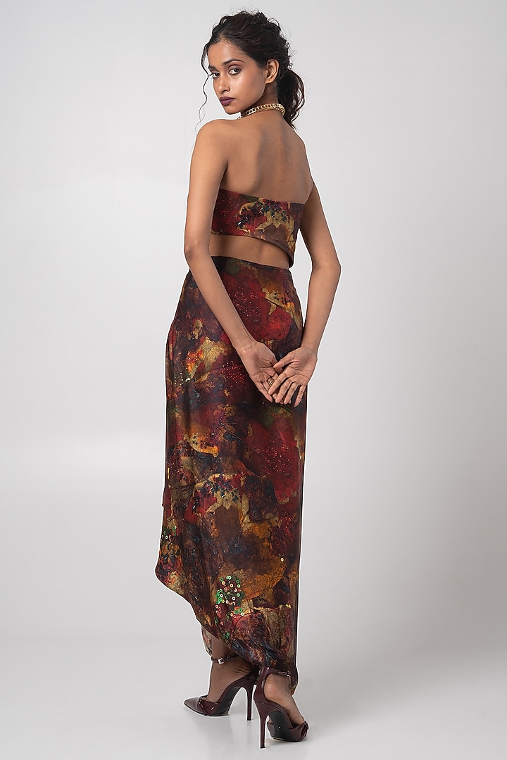 Multi-Colored Linen Satin Draped Skirt Set by Advait at Pernia's Pop Up Shop