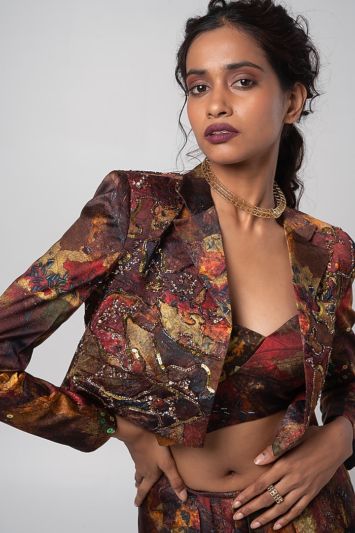 Multi-Colored Linen Satin Draped Skirt Set by Advait at Pernia's Pop Up Shop