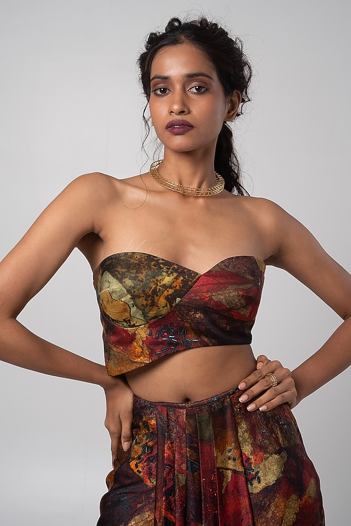 Multi-Colored Linen Satin Draped Skirt Set by Advait at Pernia's Pop Up Shop