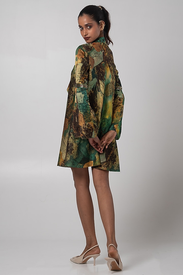 Multi-Colored Linen Satin Hand Embroidered Vacation Dress by Advait at Pernia's Pop Up Shop