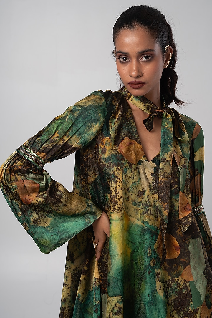 Multi-Colored Linen Satin Hand Embroidered Vacation Dress by Advait at Pernia's Pop Up Shop