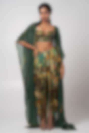 Deep Green Organza Cape Set by Advait at Pernia's Pop Up Shop